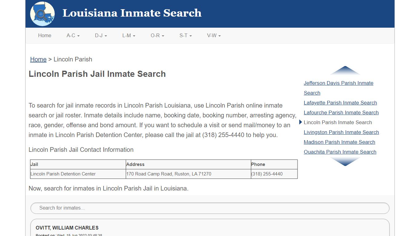 Lincoln Parish LA Jail Inmate Search
