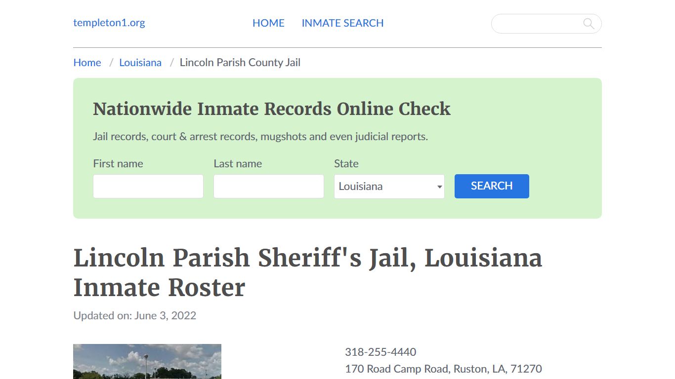 Lincoln Parish Sheriff's Jail, Louisiana Inmate Roster