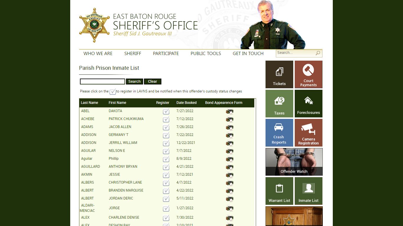 EBR Sheriff's Office > Parish Prison Inmate List ...